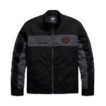 Harley Davidson Jacket Canvas black front view with snap pockets and embroidered patch