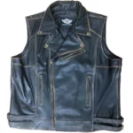 Distressed Leather Biker Vest - Harley-Davidson Skull Patch Style - Image 3