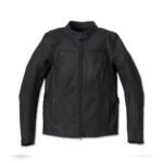Women's black Harley-Davidson Moxie Willie G. Skull Leather Riding Jacket with skull graphic and laced sleeves