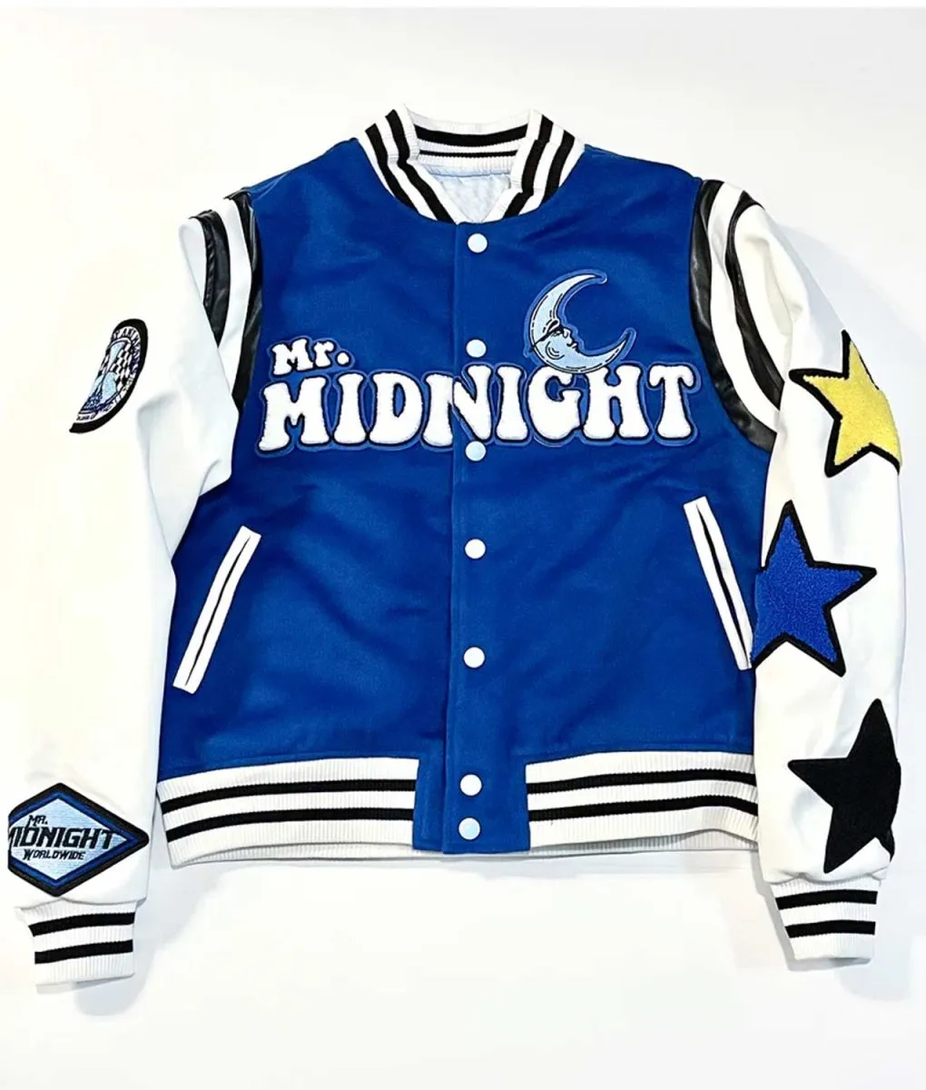 1 Blue Varsity Jacket: Star Patch Letterman Bomber, Unisex Streetwear