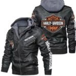 Men's Harley-Davidson black leather motorcycle jacket with removable hood – 3-in-1 biker design