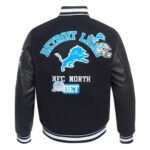 Classic wool varsity jacket with leather sleeves