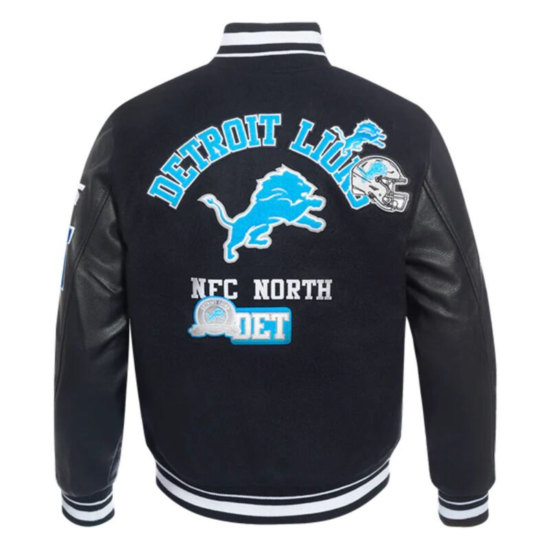 Classic wool varsity jacket with leather sleeves