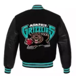 Memphis Grizzlies Black Varsity Jacket – Black Wool & Leather Bomber Style Coat - Image 2