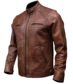 Café Racer Men Leather Jacket Black Brown Biker Genuine Sheep skin Leather - Image 7