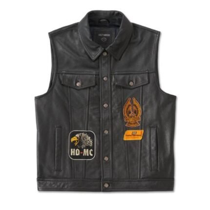 Black Leather Vest - Harley-Davidson Men's Fuel to Flames, style 97031-24VM