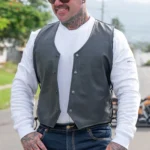 Mens Plenty Leather Vest - Black - Image 2