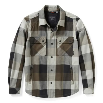 Harley Davidson Plaid Shirt Jacket Ghost Grey/Black Olive – front view