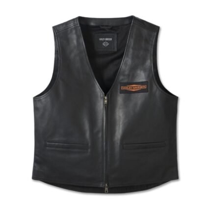 Harley Davidson City Limits Leather Vest Harley Black – front view