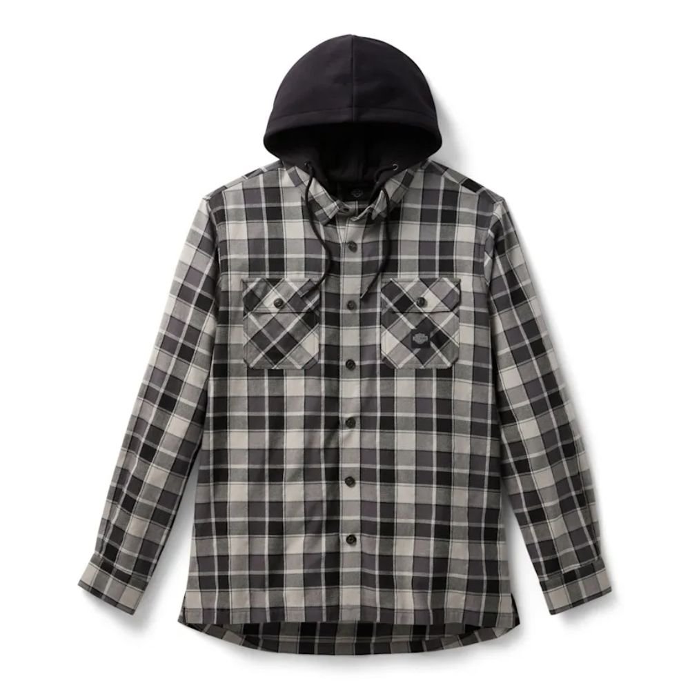 Long Sleeve Shirt – Harley-Davidson Hooded Plaid Shirt Harley Davidson Hooded Plaid Long Shirt Harley Black/Asphalt – front view
