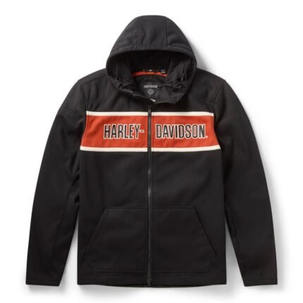 Harley Davidson Orange Fleece Jacket Harley Black – front view