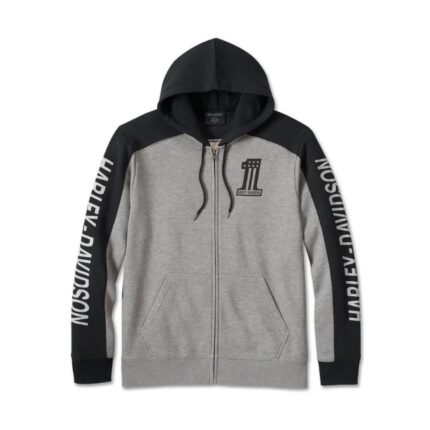 Harley Davidson Victory Zip Up Hoodie Medium Grey Heather – front view