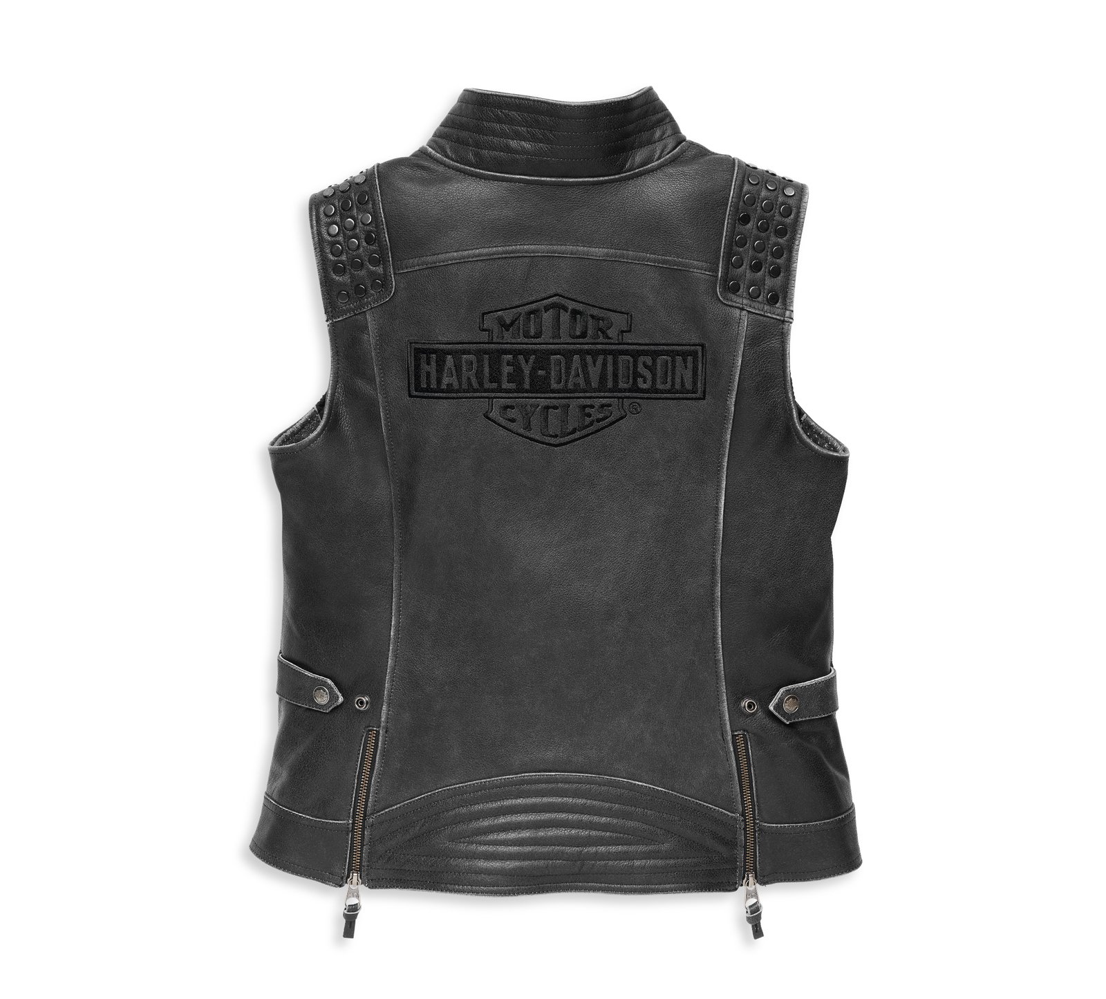 Harley Davidson Electra Leather Vest – Women's Studded, Black 1 Harley Black Leather Vest Black – back view