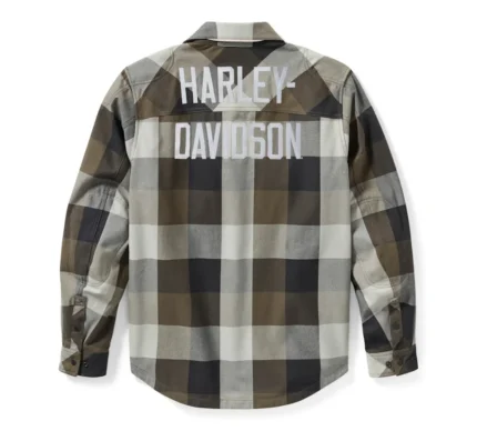 Harley Davidson Plaid Shirt Jacket Ghost Grey/Black Olive – back view