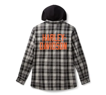 Harley Davidson Hooded Plaid Long Shirt Harley Black/Asphalt – back view