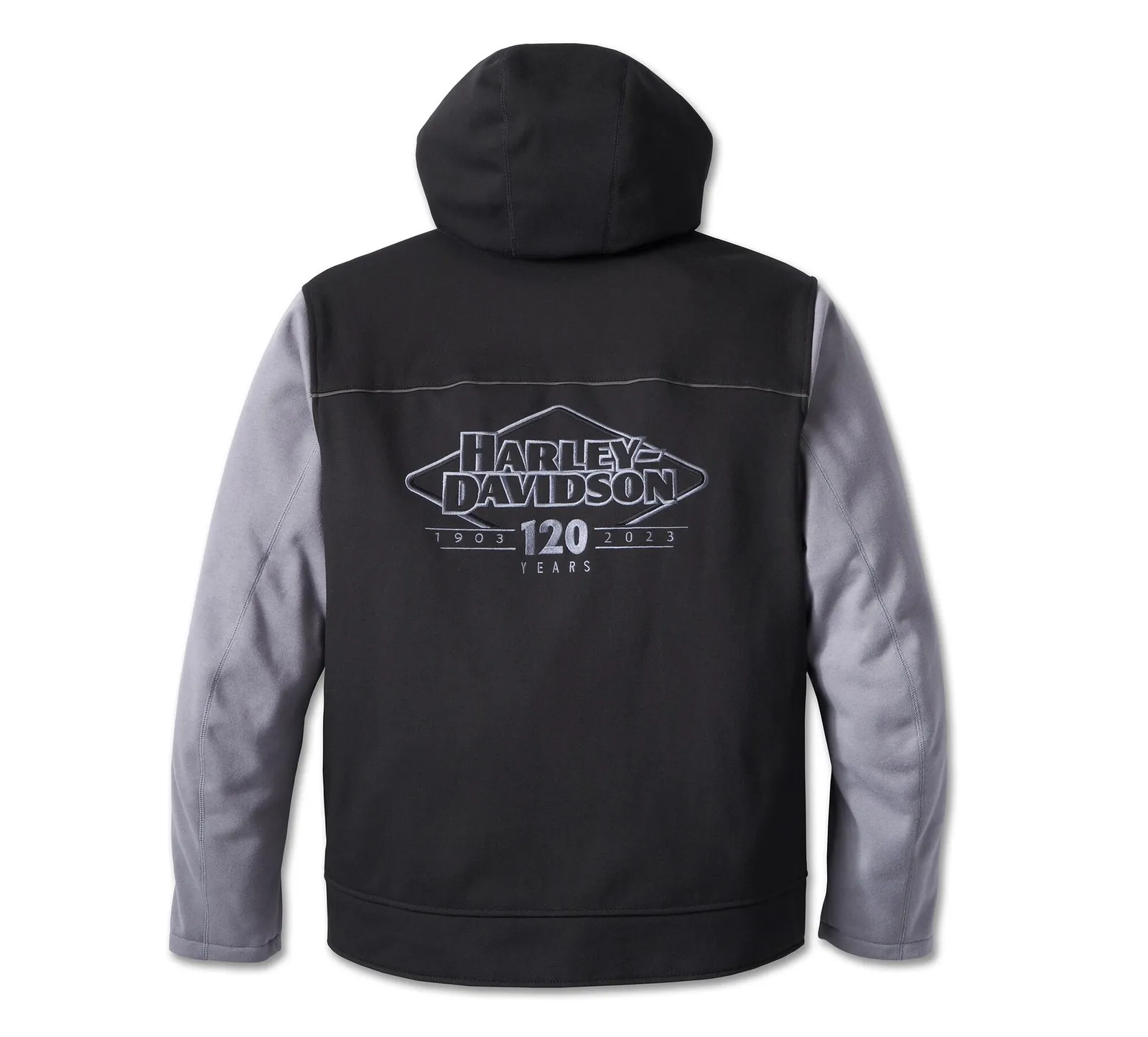 Harley Davidson 120th Fleece Jacket – Men's Anniversary Deflector, Black/Quiet Shade 1 Harley Davidson Jacket 120th Anniversary Black/Quiet Shade – back view