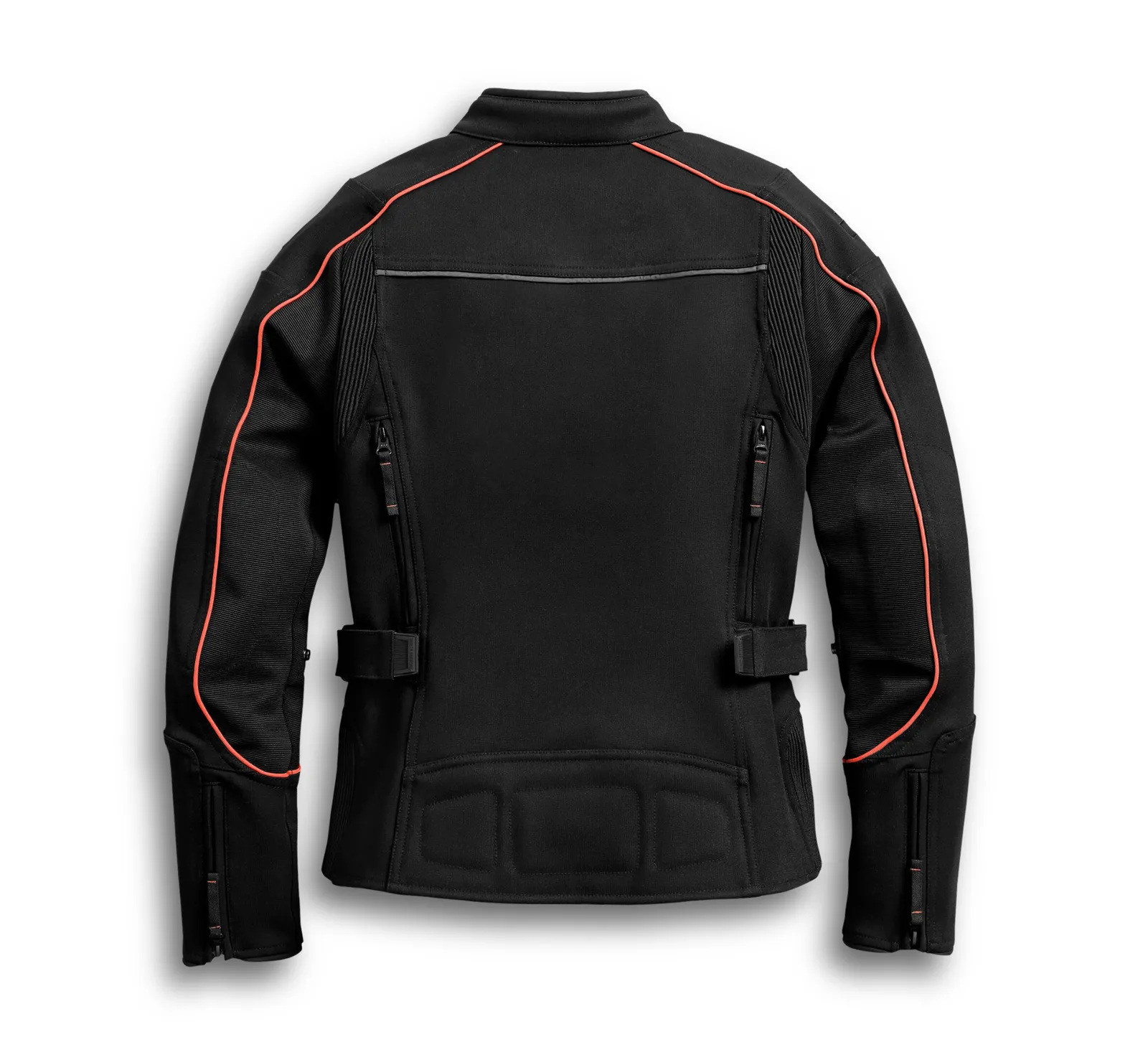 Harley Davidson Manitowoc Riding Jacket – Men's Stretch, Black/Orange 1 Harley Davidson Manitowoc Riding Jacket Black/Orange – back view