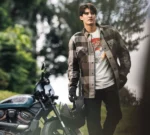 Harley Davidson Plaid Shirt Jacket Ghost Grey/Black Olive – detail view