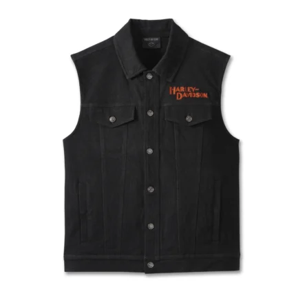 Harley Davidson Whiplash Denim Vest Black – front view