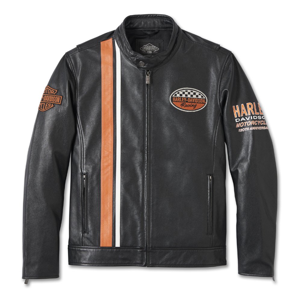 Harley Davidson 120th Leather Jacket – Men's Anniversary, Black Leather 2 Harley Davidson 120th Leather Jacket Black Leather – front view