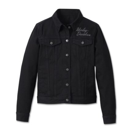 Harley Davidson Bar Shield Denim Jacket Black Denim – front view