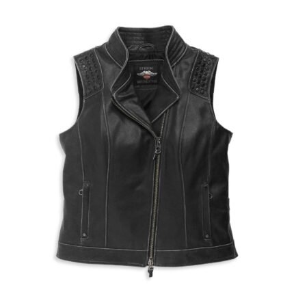 Harley Davidson Electra Leather Vest Black – front view