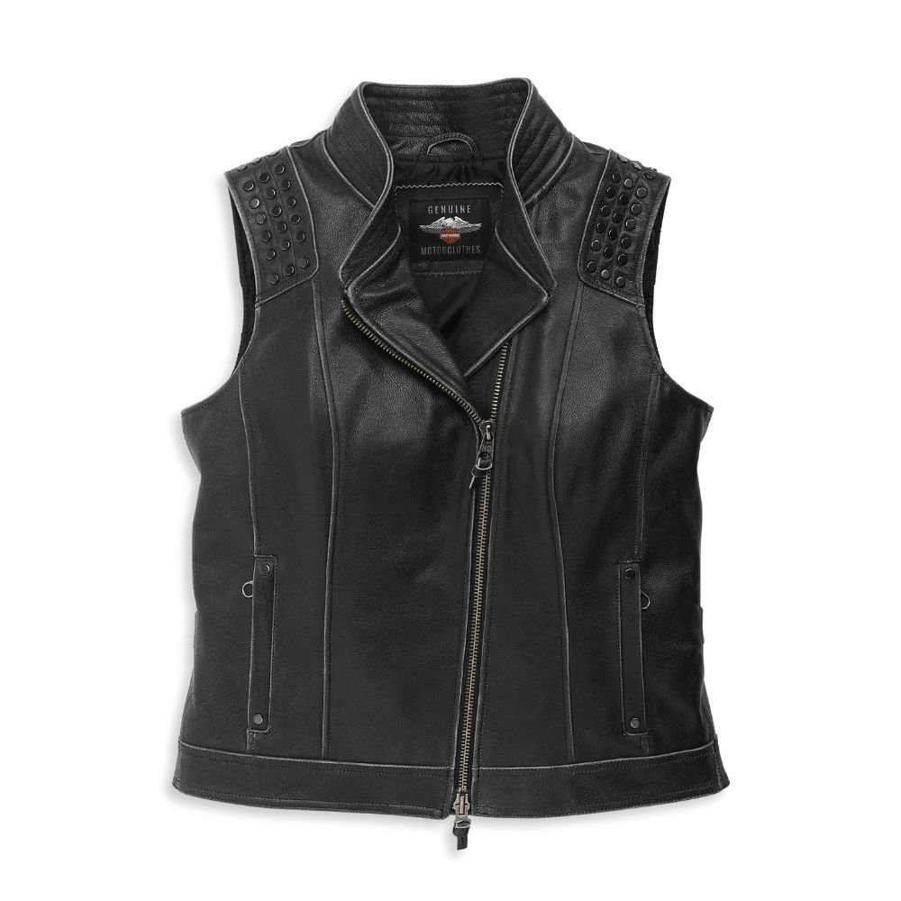 Harley Davidson Electra Leather Vest – Women's Studded, Black 2 Harley Black Leather Vest Black – front view