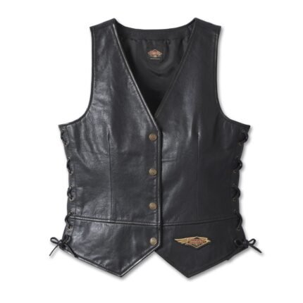 Harley Davidson 120th Leather Vest Black – front view