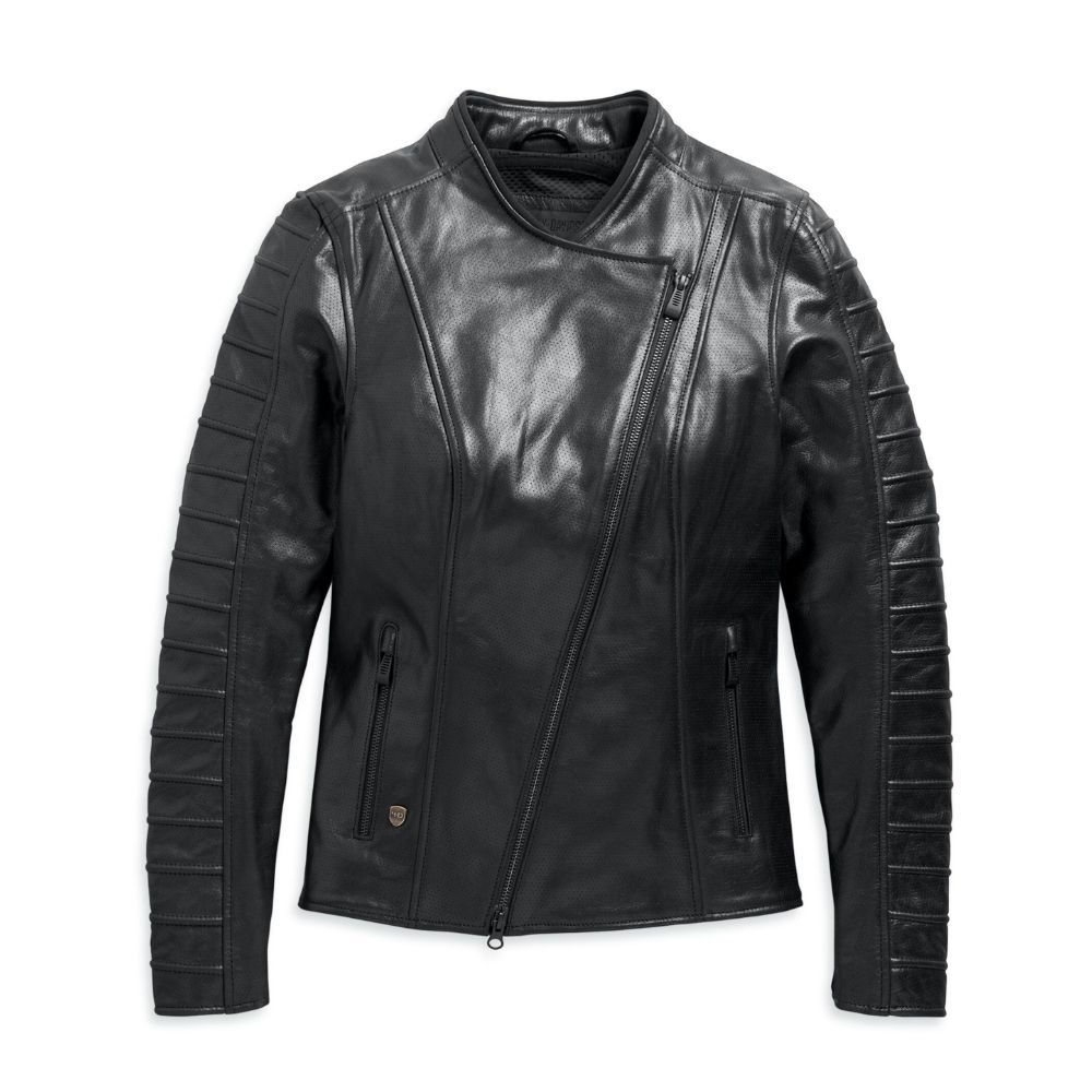 Harley Davidson Ozello Leather Jacket – Women's Perforated, Black 2 Harley Davidson Leather Jacket Black Black – front view