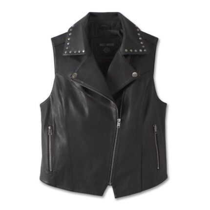 Harley Davidson Eagle Studded Vest Black – front view