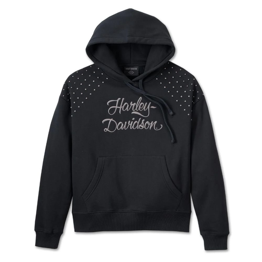Harley Davidson Studded Out Hoodie – Women's Pull Over, Black 2 Harley Davidson Studded Out Hoodie Black – front view