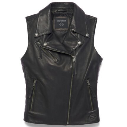 Harley Davidson Electric Leather Vest Black – front view
