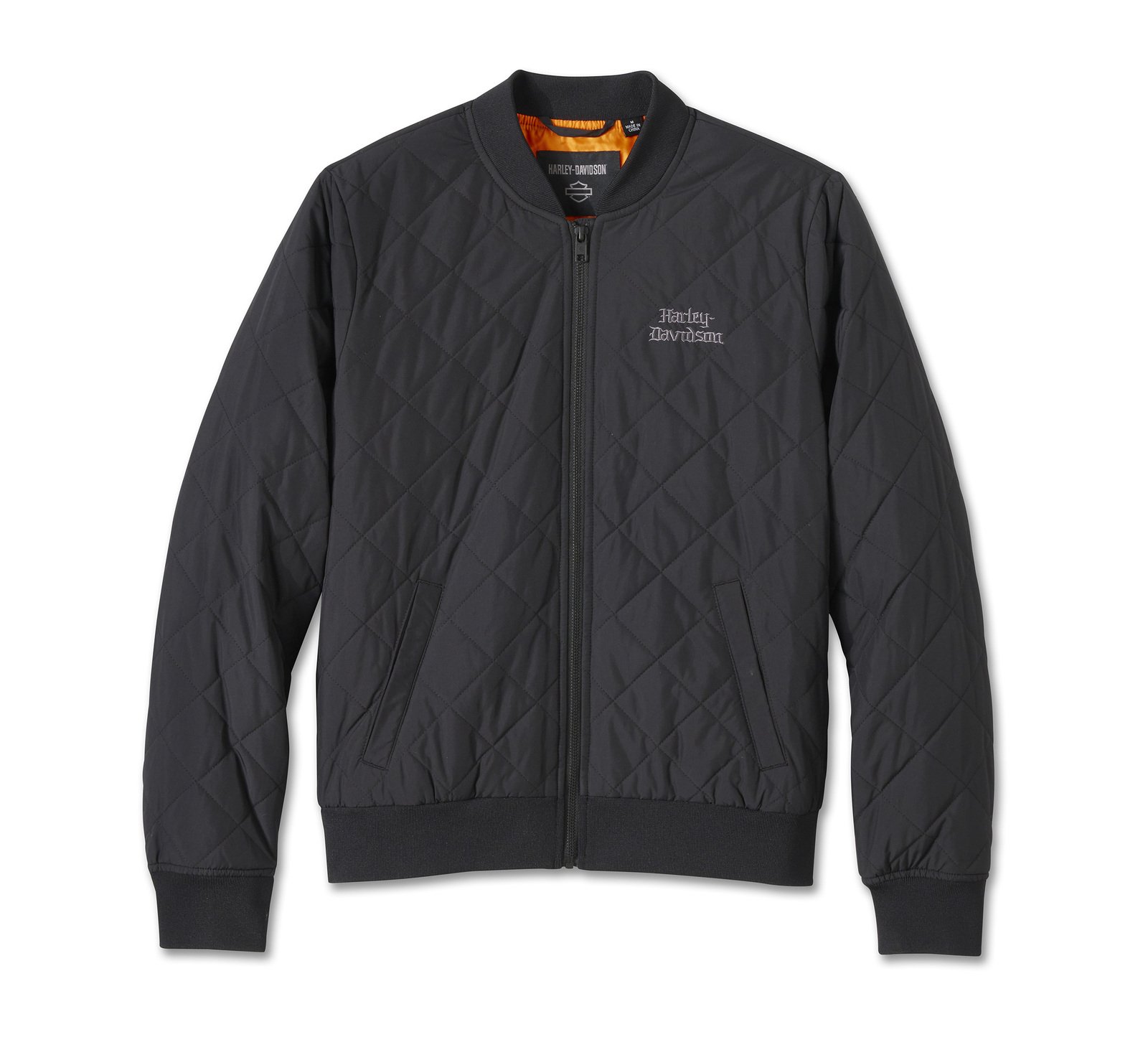 Harley Davidson Old Bomber Jacket – Women's English Rose Quilted, Black 1 Harley Davidson Old Bomber Jacket Black – back view