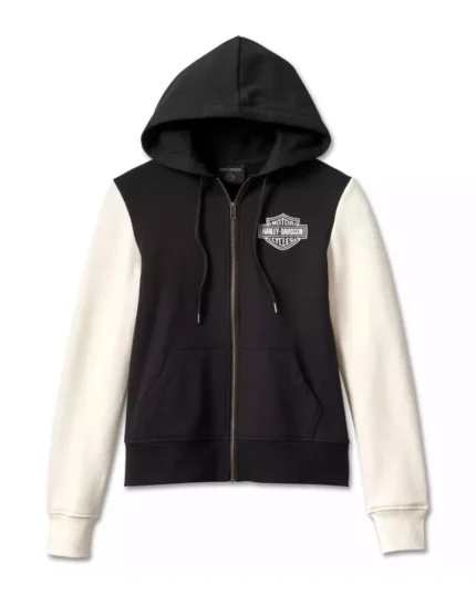 Harley Davidson Racer Font Zip Up Hoodie Black/White – back view