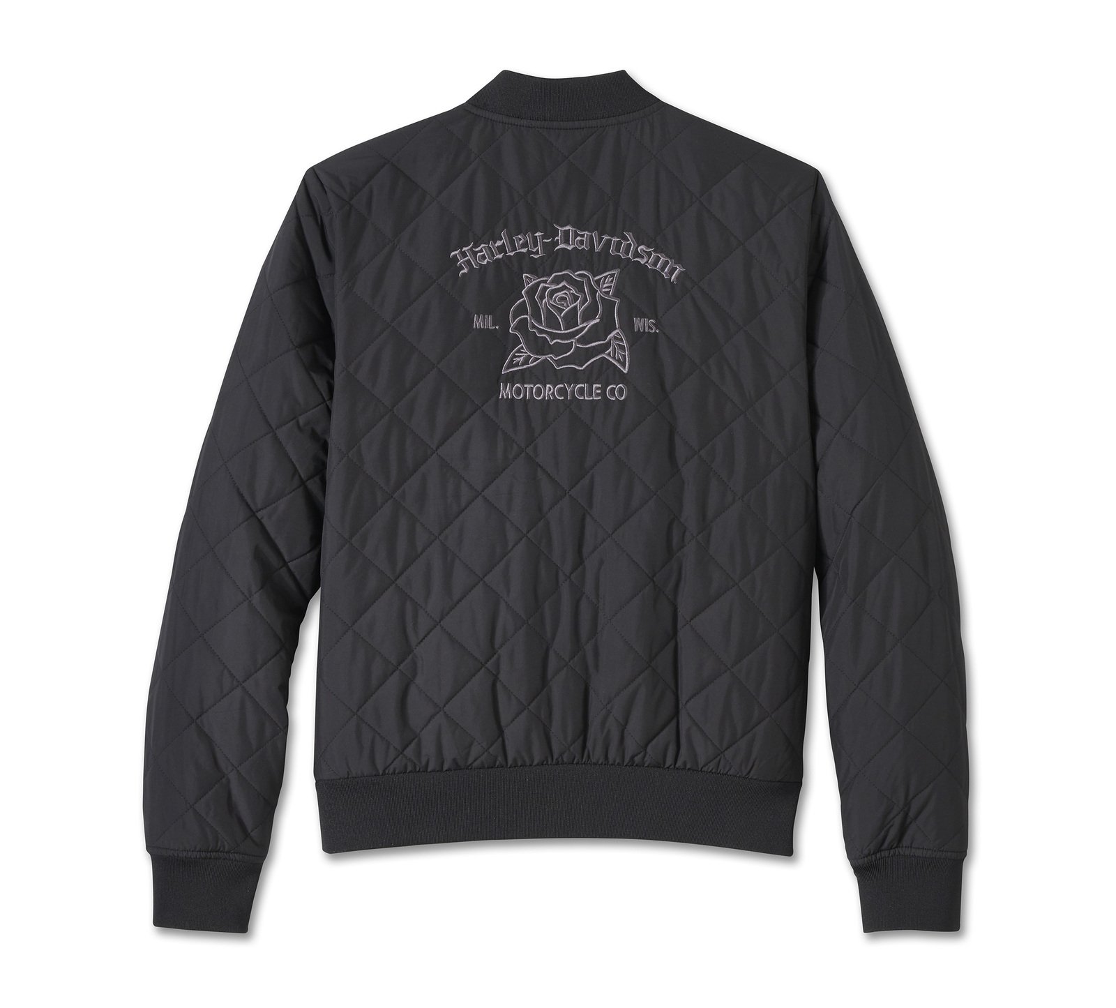 Harley Davidson Old Bomber Jacket – Women's English Rose Quilted, Black 2 Harley Davidson Old Bomber Jacket Black – side view
