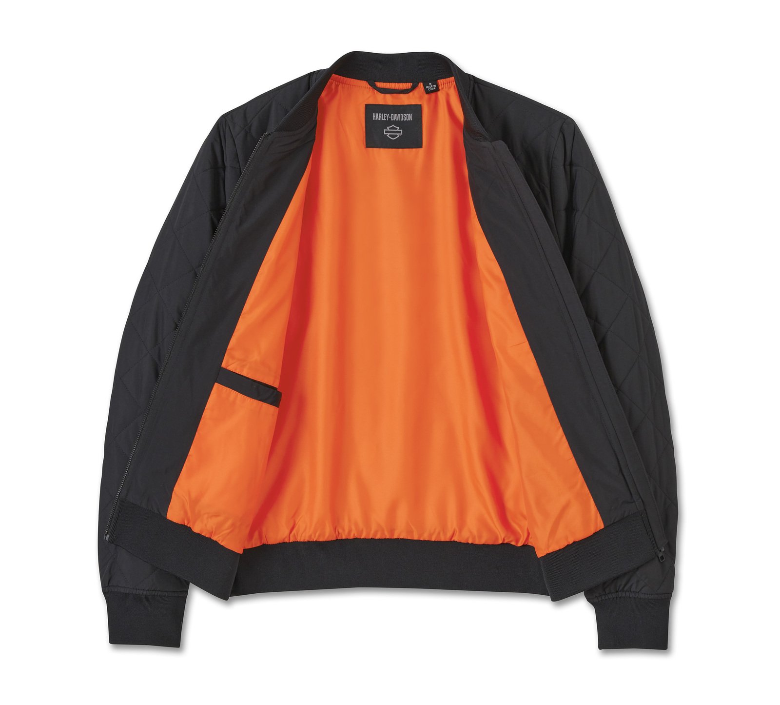 Harley Davidson Old Bomber Jacket – Women's English Rose Quilted, Black 3 Harley Davidson Old Bomber Jacket Black – detail view