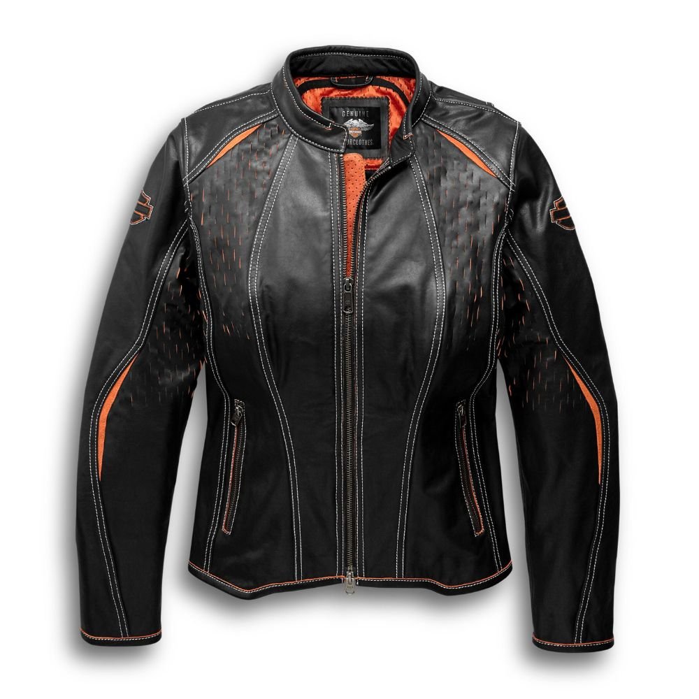 Harley Davidson Harker Leather Jacket – Women's Perforated Coolcore, Black 2 Harley Davidson Harker Leather Jacket Black – front view