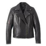 Harley Davidson Debossed Leather Jacket Black – front view