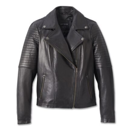 Harley Davidson Debossed Leather Jacket Black – front view