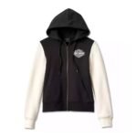 Harley Davidson Racer Font Zip Up Hoodie Black/White – front view