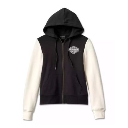 Harley Davidson Racer Font Zip Up Hoodie Black/White – front view