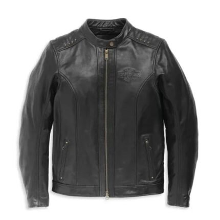 Harley Davidson Mandarin Leather Jacket Black – front view