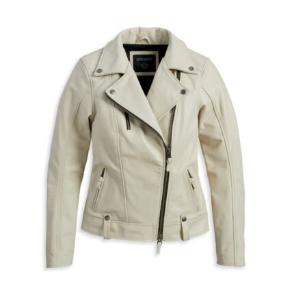 Harley Vixen Lane Leather Jacket Oatmeal – front view